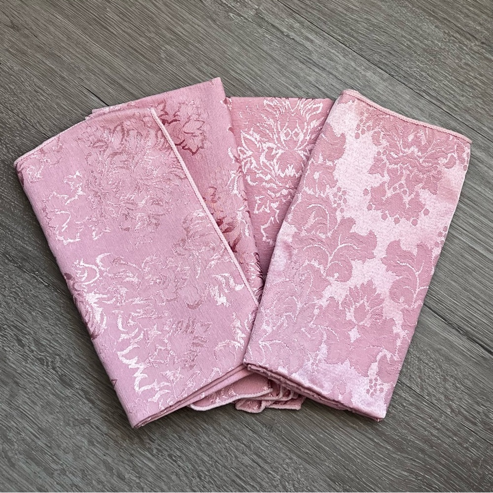Vintage Pink Damask Cloth Napkins Set 4 Floral Table Linens Cottagecore French - Picture 15 of 16